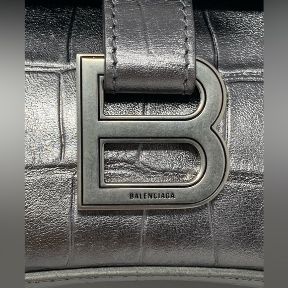 BALENCIAGA Small Downtown Croc Embossed Leather Shoulder Bag - Picture 9 of 16
